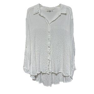 Jane and Delancey Womens 1X Top Shirt Crinkle Gauze White 3/4 Roll Tab Sleeves